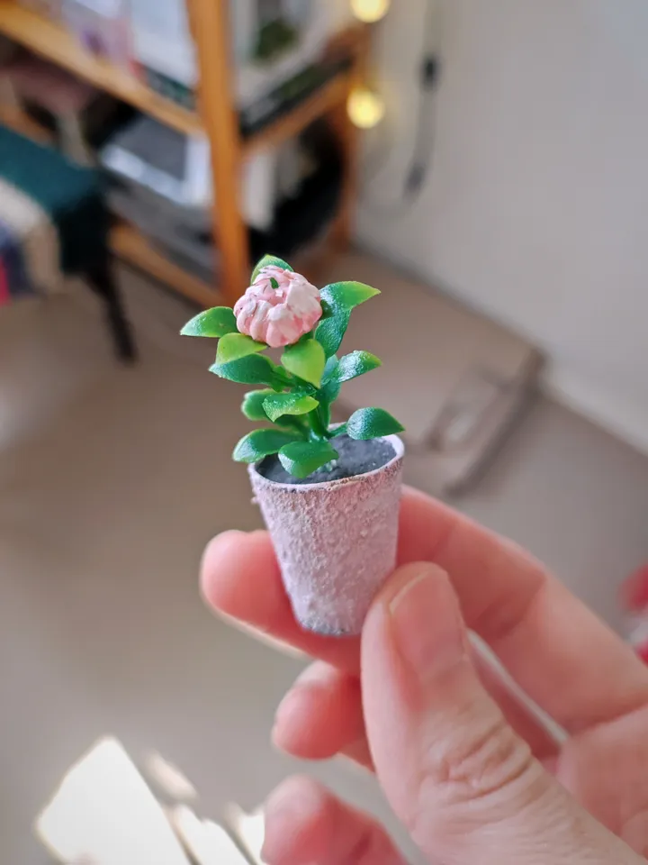 Miniature Potted House Plants with Shelf for Dolls and Dollhouses 1/6 Scale