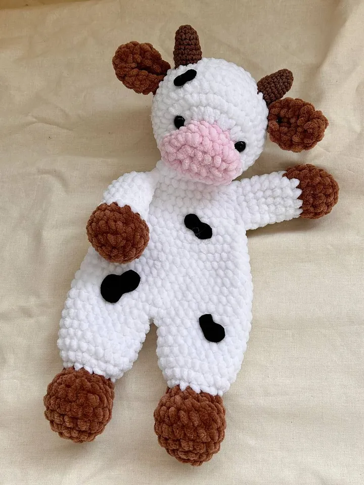 Crochet cow snuggler pattern Amigurumi cow lovey tutorial Cute baby blanket pattern