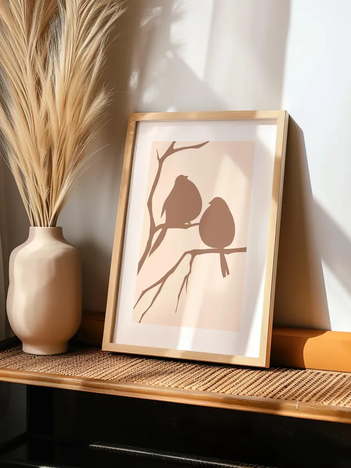 Minimalist Bird Wall Art Boho Bird Poster Abstract Nature Silhouettes Modern Brown Decor Scandinavian Style Contemporary Bird Print Digital