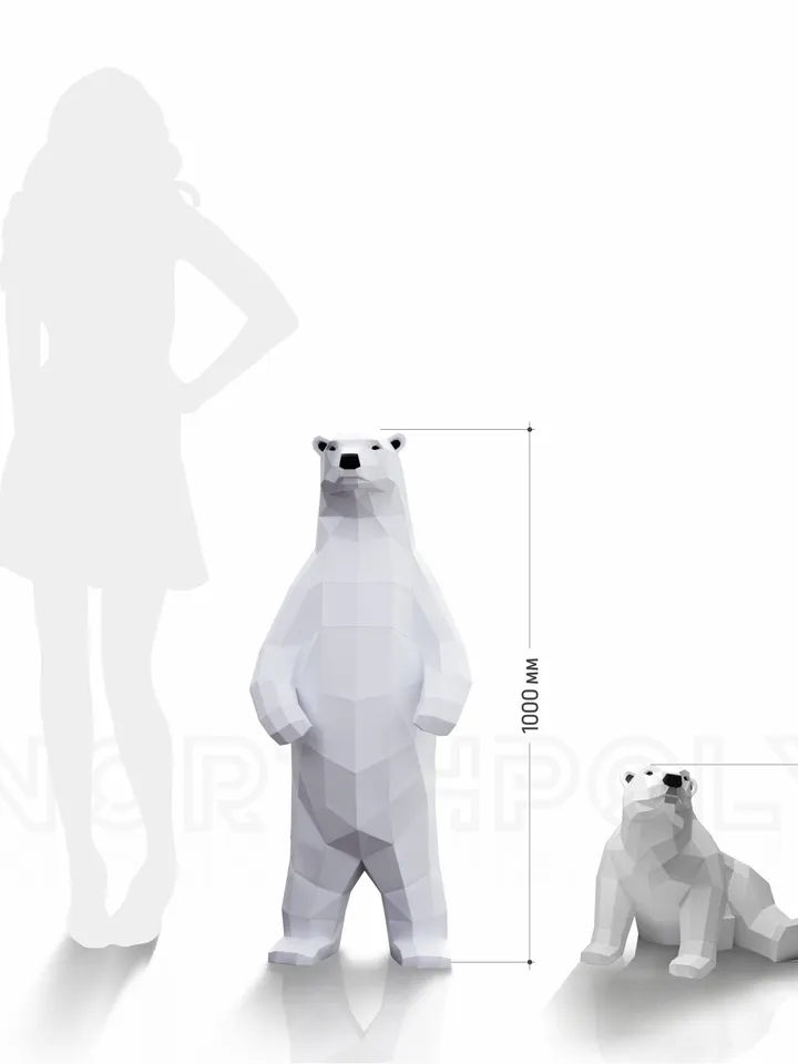 Polar Bear (1 metres) And Baby Polar Bear Papercraft, Digital Template, PDF Download, Gurko, 3D Low Poly, Pepakura, DIY Origami Sculpture