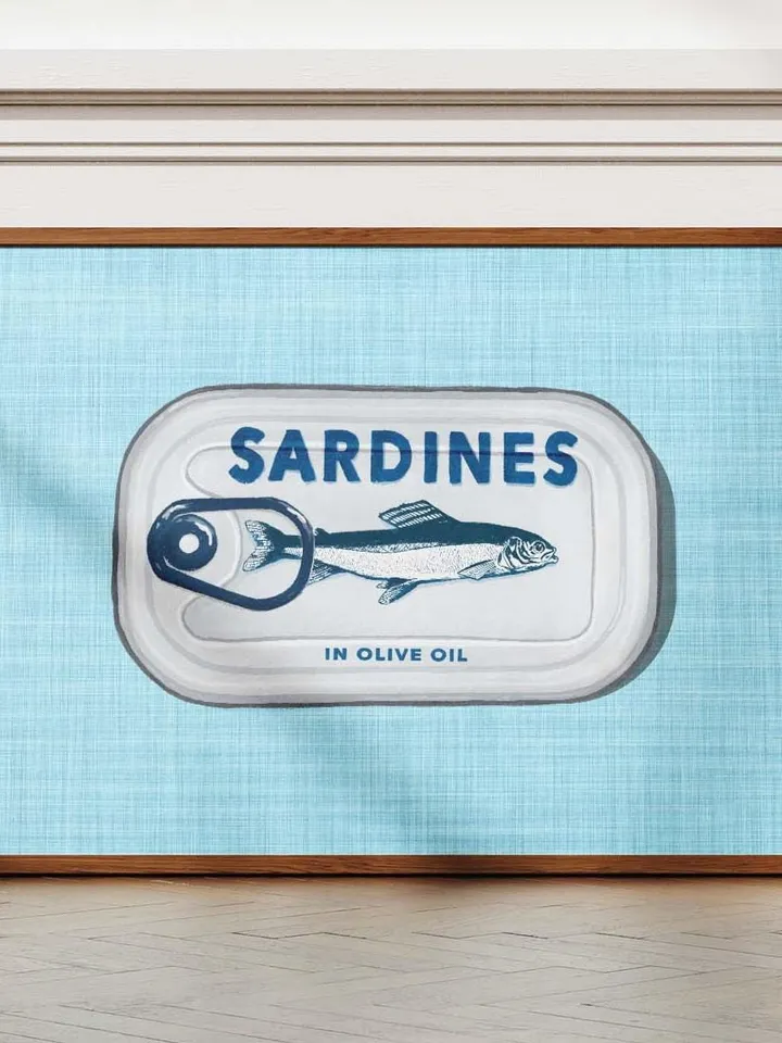 Sardines Print Sardine Tin Vintage Poster Retro Sardine Wall Art Fish Print Eclectic Wall Art Colorful Kitchen Art Maximalist Poster Digital