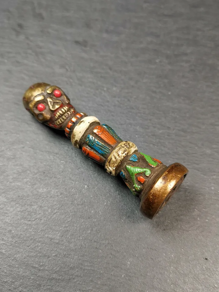 Gandhanra Tibetan Buddhism Seal Stamp Amulet - Unique Gecko Pattern Citipati Skull Design | Authentic Artisan Craft from Tibet