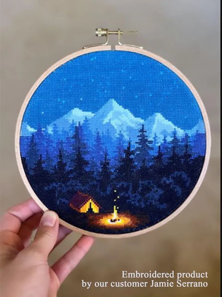 Nature cross stitch pattern download PDF Mountain landscape cross stitch Camping tent xstitch chart Night nature PDF Travel home decor #L43