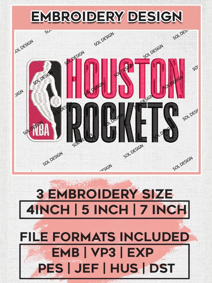 Houston Rockets Embroidery Design, Houston Rockets Logo NBA Embroidery files, NBA All Star, Machine embroidery designs, Digital Download