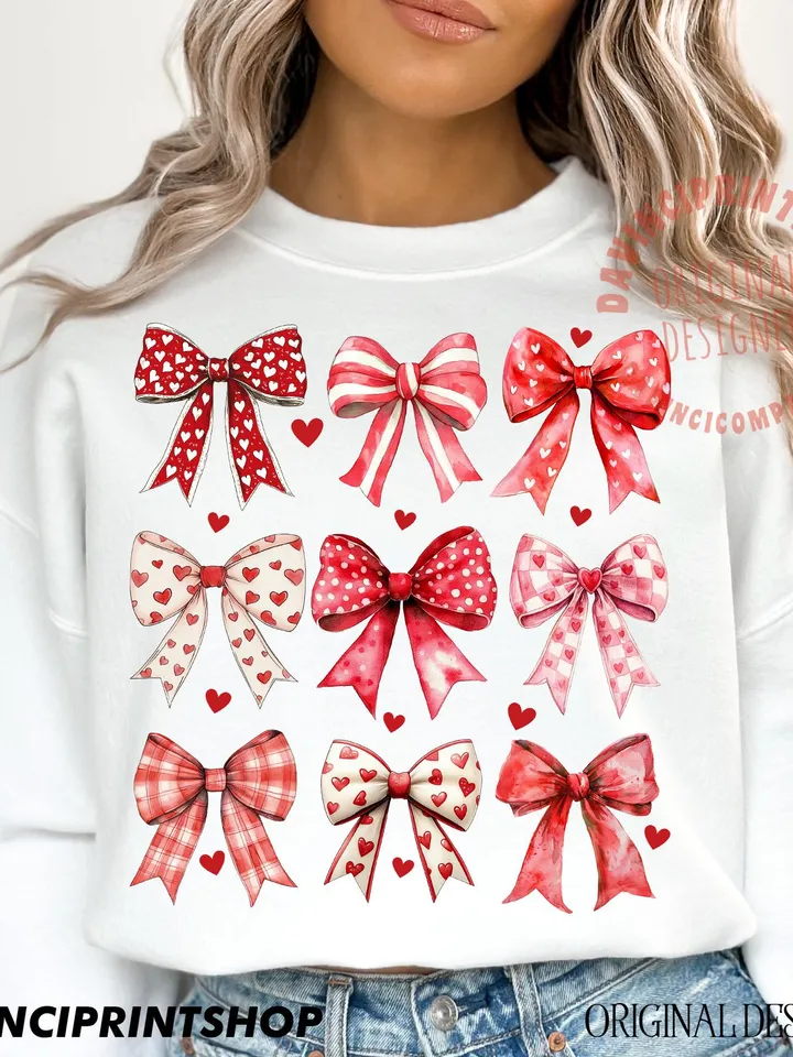 Valentine Coquette Bows PNG, Aesthetic Valentines png, Valentines Day png, Valentines bow png, Retro Valentines png, Trendy Valentines png