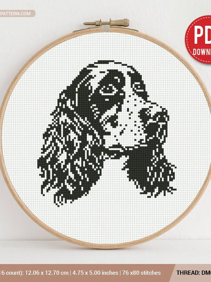English Cocker Spaniel silhouette Cross stitch pattern, dog breed, puppy, animals, beginner counted, gift DIY, embroidery, instant PDF
