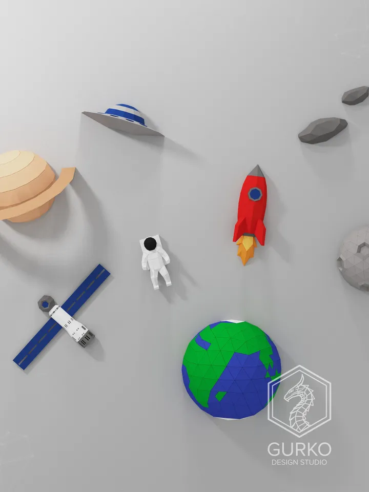 Space Papercraft, Digital Template, PDF Download, Gurko, 3D Low Poly, Pepakura, DIY Origami Sculpture, Paper Decor, DIY Gift