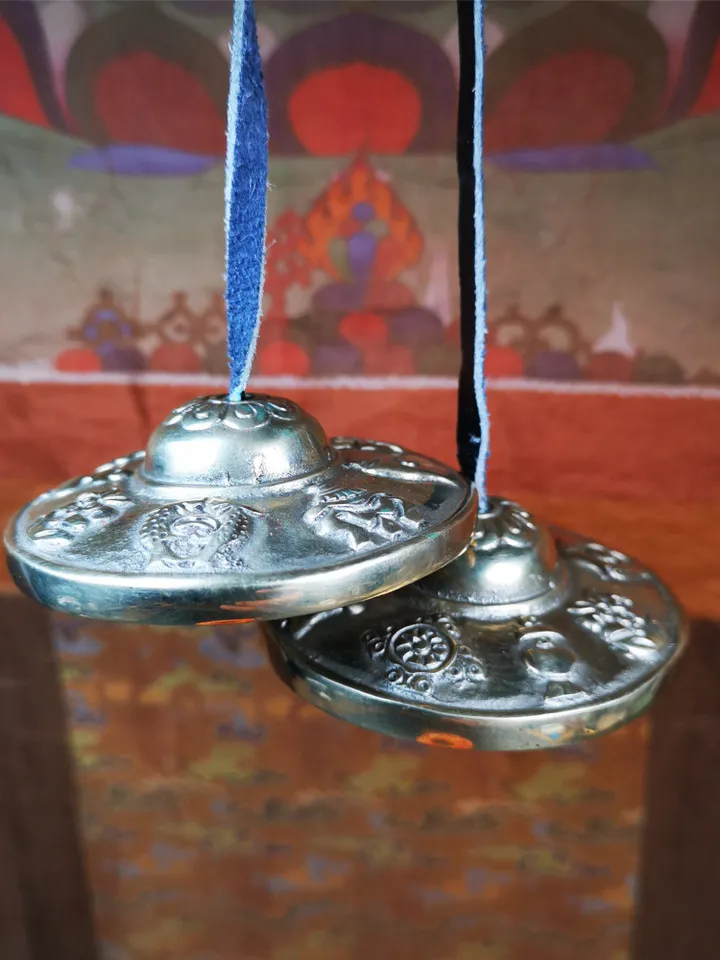 Gandhanra 2.7&quot; Tibetan Cymbals,Astamangal Pattern Tingsha Bell,Buddhism Ritual Implement,Handmade in Nepal
