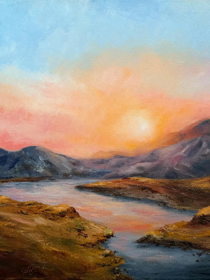 Oil Landscape Painting Mountain Wall Art Sunset Paintings