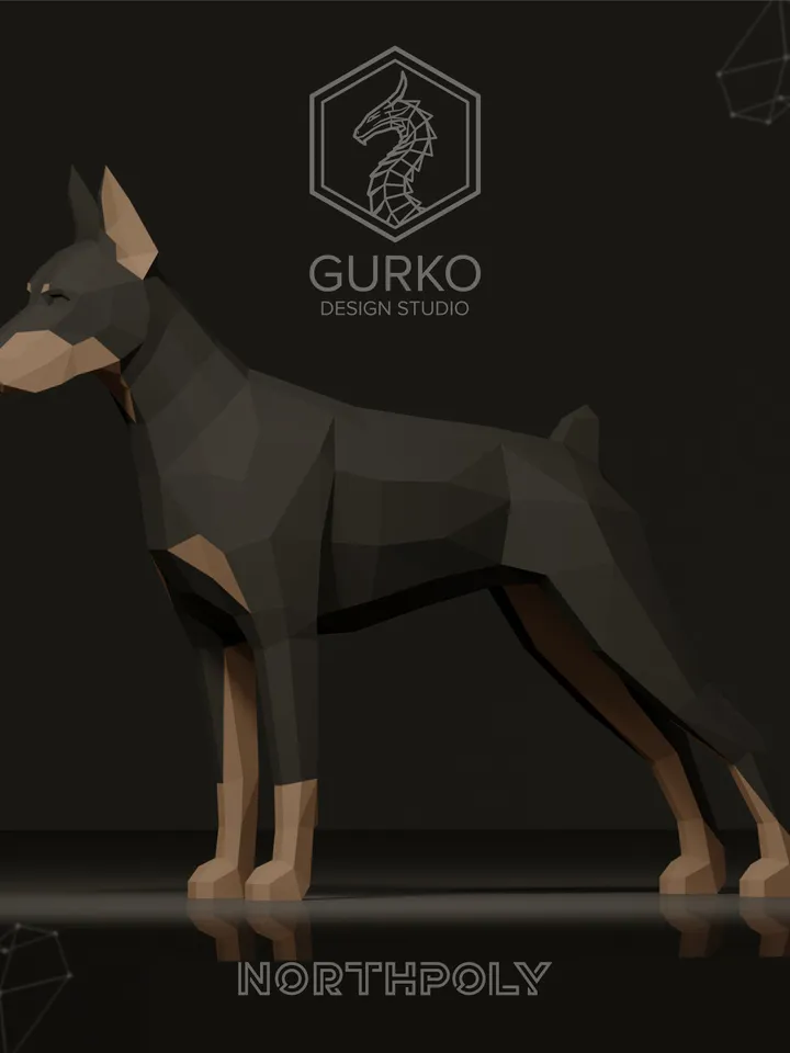 Doberman Papercraft, Dog, Digital Template, PDF Download, Gurko, 3D Low Poly, Pepakura, Origami Sculpture, Paper Party Decoration, DIY Gift