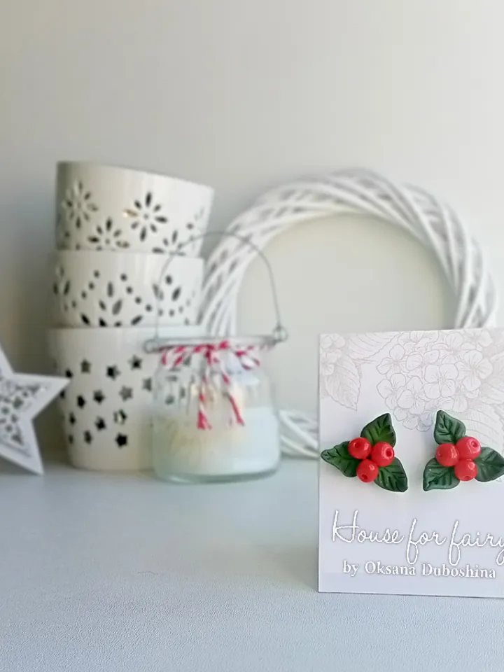Red berries studs/Christmas earrings/Xmax red posts/Celebration gift for womens/NEW YEAR Party Earrings/Holiday earrings