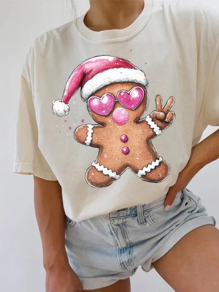 Retro Gingerbread Pink Christmas blowing bubble png Christmas Sublimation Digital Design Download,Vintage Christmas Png Santa Sunglasses