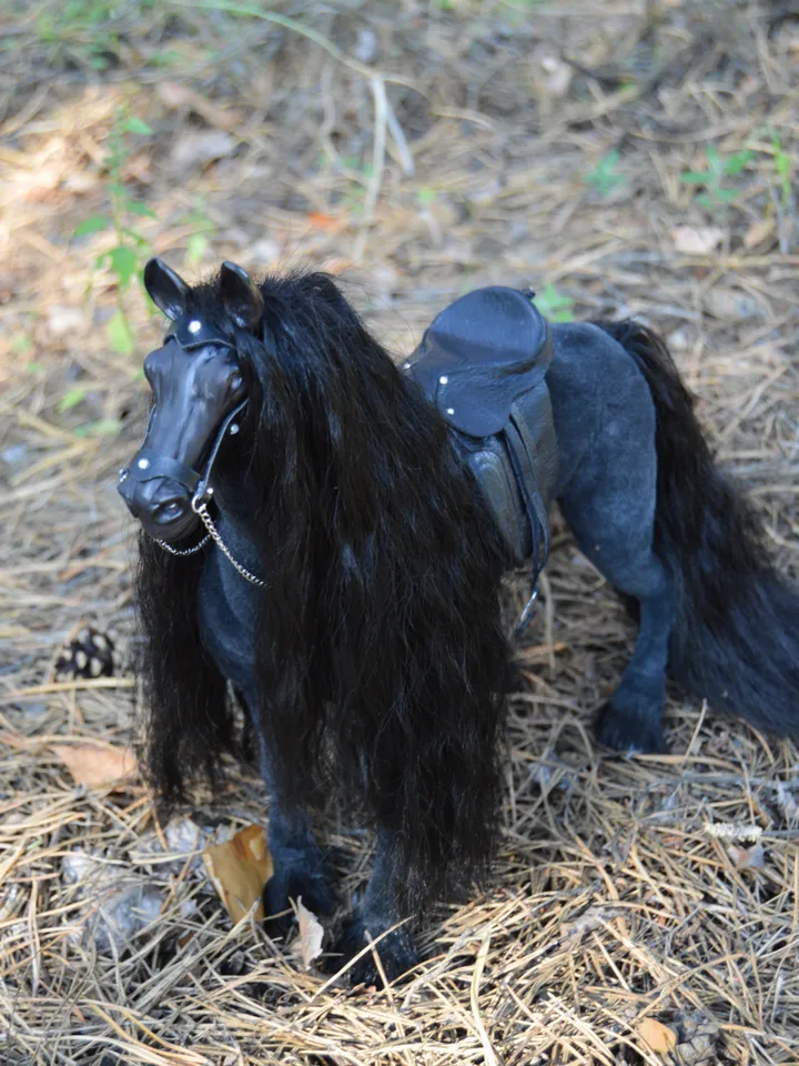 Fresian black horse art doll horse handmade