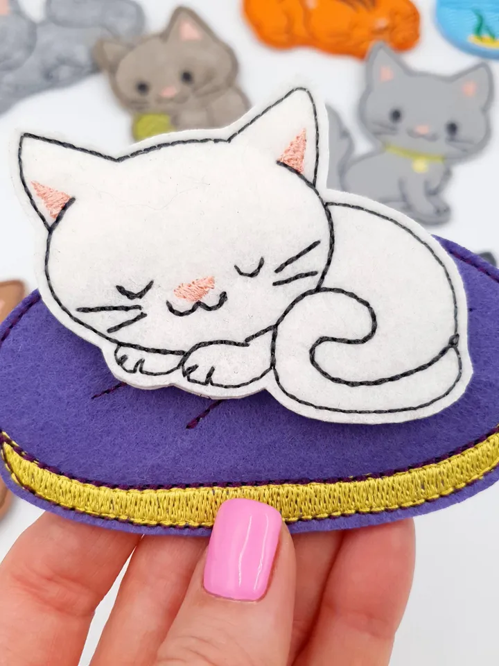 Cat Finger Puppets Embroidery Design Set - ITH Feltie Toys for 4x4 Hoop - Cute Kitten DIY Project File
