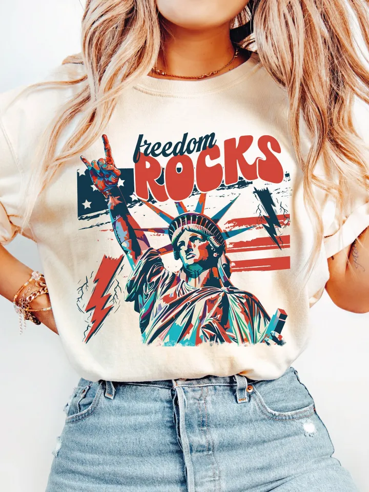 Freedom Rocks Sublimation Design PNG Digital Download Printable Boho Retro 4th of July Independence Day Patriotic Liberty USA
