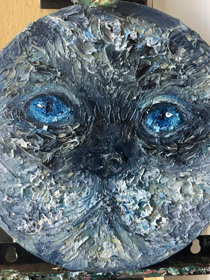 Himalayan blue eyed cat original oil painting on round canvas,impasto textured artwork,kids room decoration cat lovers gifts,