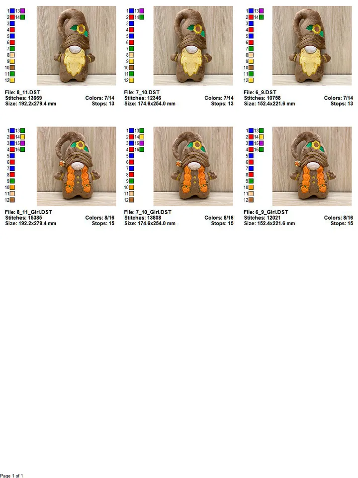 ITH Gnome Thanksgiving toy soft stuffed in the Hoop Digital Design for Machine Embroidery