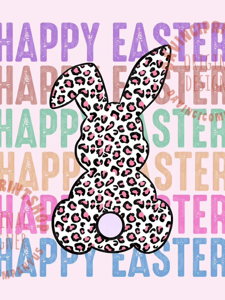 Happy Easter Stacked Cheetah Leopard Bunny Rabbit Printable, Easter Bunny png, Easter png, Easter sublimation, Bunny Sublimation design, png