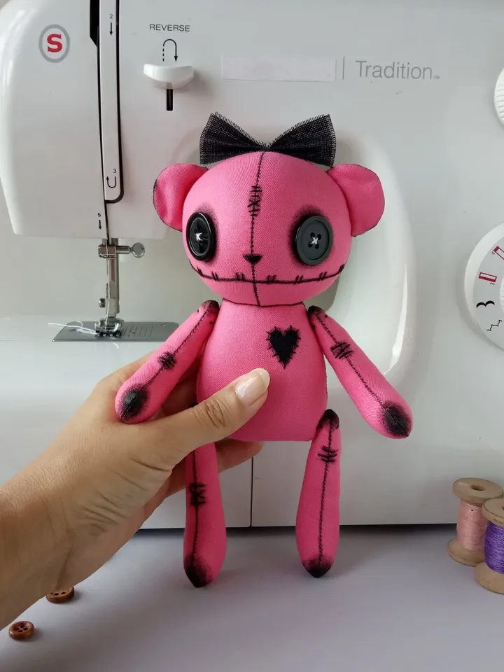Handmade Bear Doll – Bright Pink