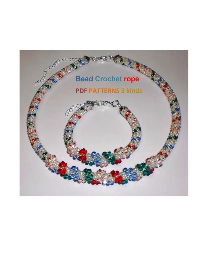 Slim Bead Crochet rope patterns, "Bows" necklace and bracelet, Slip Stitch, 3 Patterns, Instant Download, PDF fail