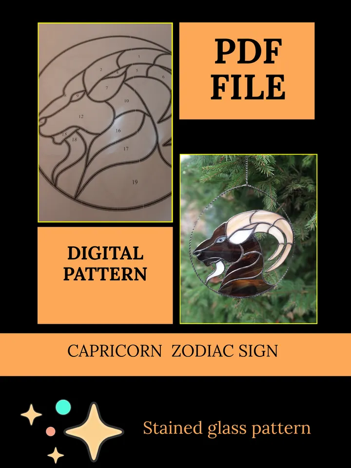 Capricorn zodiac sign/ Digital Download / Stained Glass Pattern / PDF file / DIY