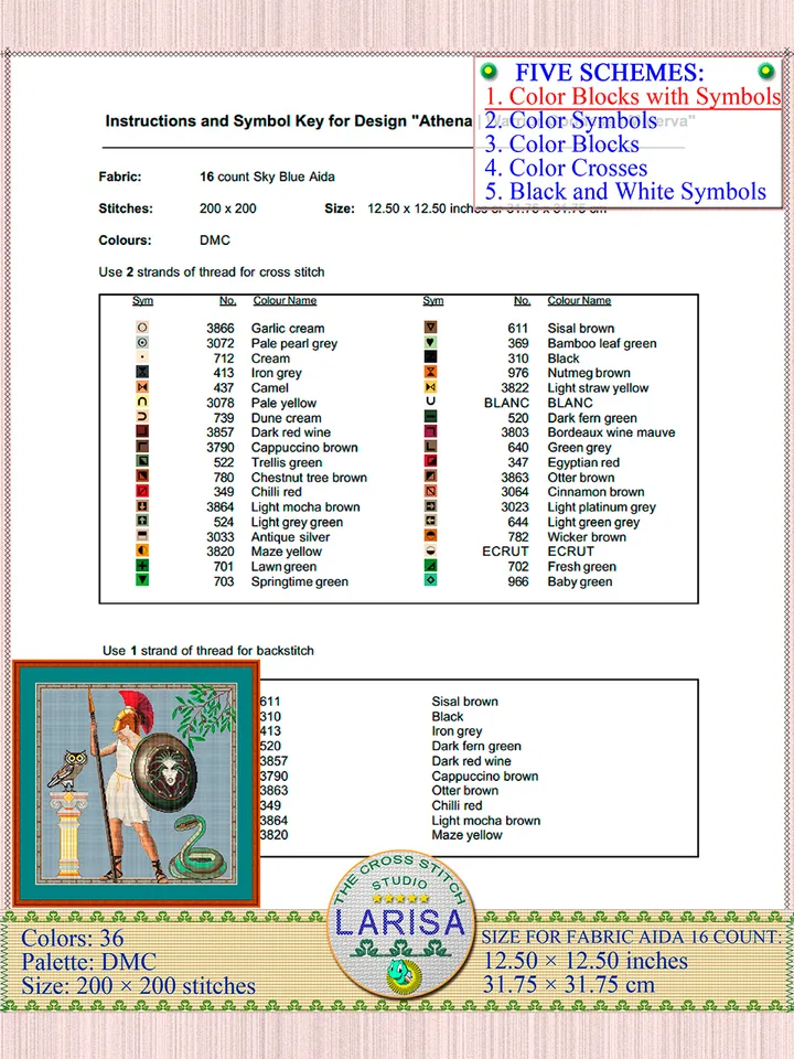 Athena Cross Stitch Pattern | Warrior Goddess | Minerva