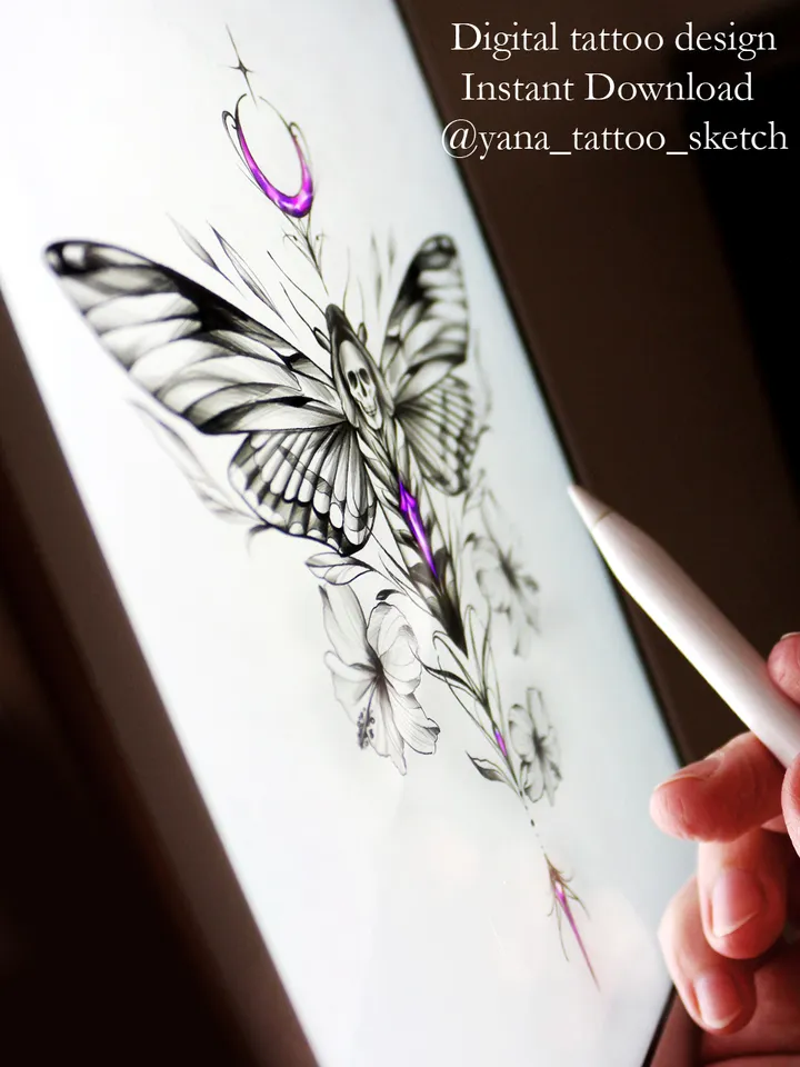 Death Moth Tattoo Design Death Head Hawk Moth Tattoo Stencil Idea Sketch, Instant download PDF, JPG