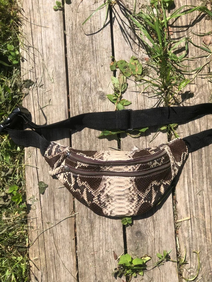 Genuine Python Skin Fanny Pack Brown and White | Exotic Leather Bags | Fanny Pack Women | Summer Fanny Pack | Snake Print Bag | Stylich Bag
