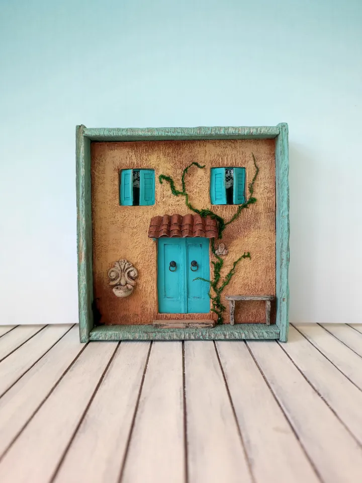 Shadow box 3D painting miniature on the wall Old Italian House