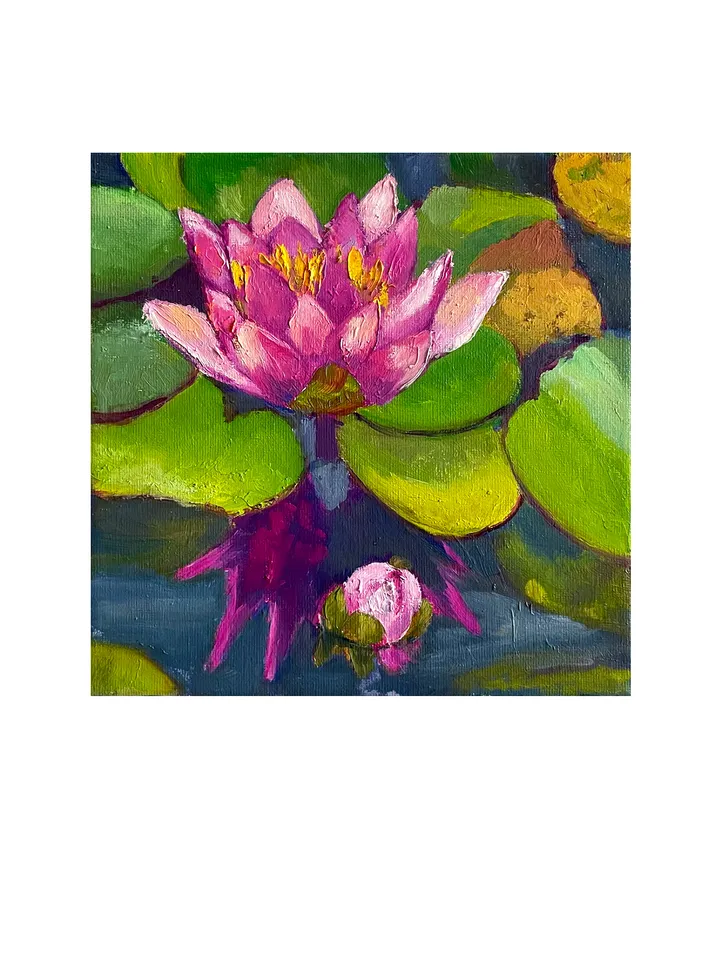 Water Lily Original Oil Painting on Canvas, Flowers Wall Art, Lotus Canvas Art
