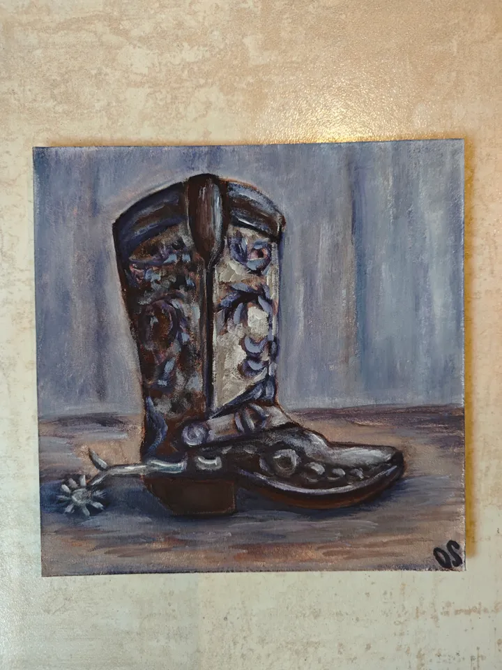 Cowboy Boot Original Painting Western Boots For Cowboy Original Art Cowboy Boots For Real Men Artwork Cowboy Boots Wall Decor 8 x 8 inches by OlgaSokolovaArt