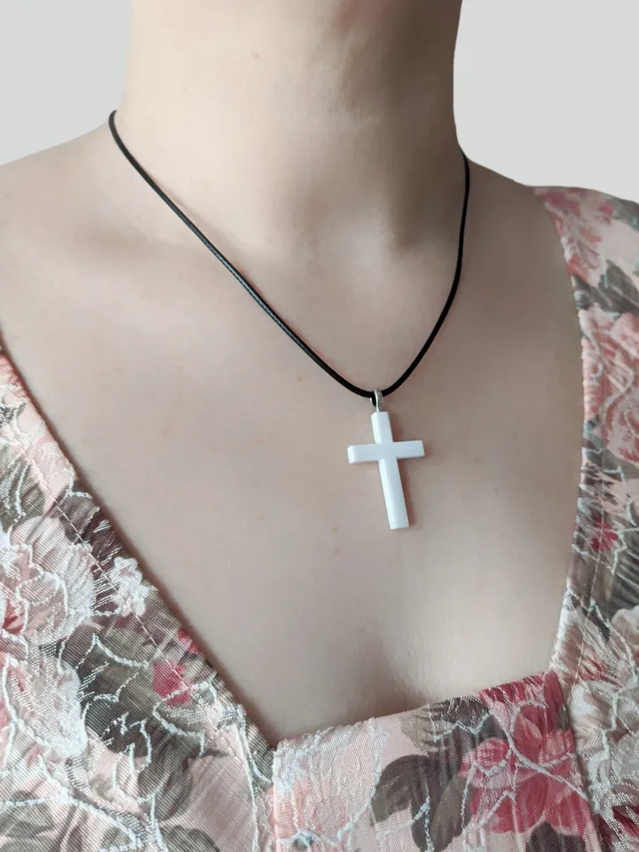 Christian cross made of solid white agate.