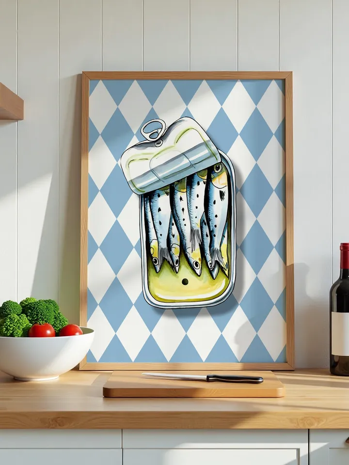 Sardines Print Sardine Tin Vintage Poster Retro Sardine Wall Art Fish Print Eclectic Wall Art Colorful Kitchen Art Maximalist Poster Digital