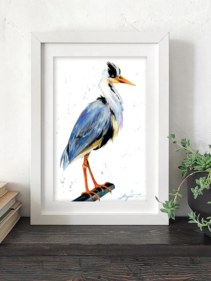 Great Blue Heron Bird Watercolour, bird painting, wall decor, birds lover gift, 8x11 in handmade art by Anne Gorywine