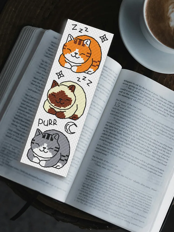Cross stitch bookmark pattern Purring Cats