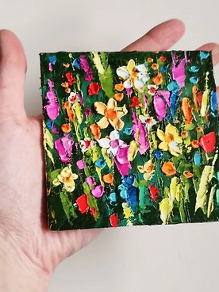 Wildflower Painting Daisy Original Art Small Impasto Oil Painting Medow Verafe
