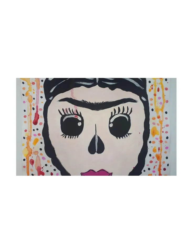 Frida Kahlo Day Of The Dead Original Art Outsider Painting Artwork