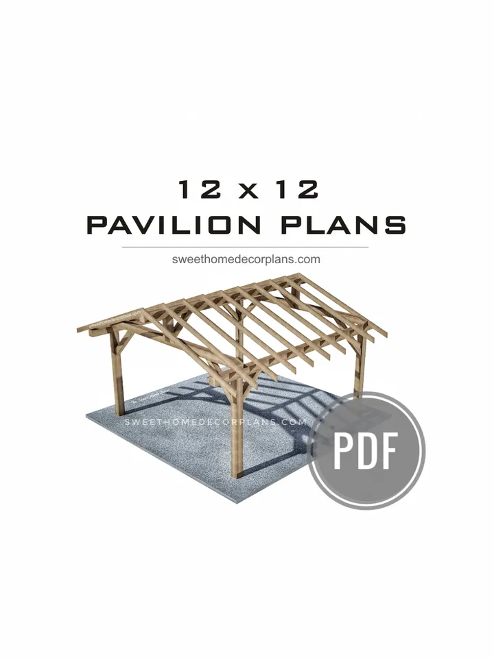 Diy 12 x 12 gable pavilion plans in pdf. Carport plans. Square outdoor covered gazebo plans. Diy backyard wooden pergola plans for outdoor