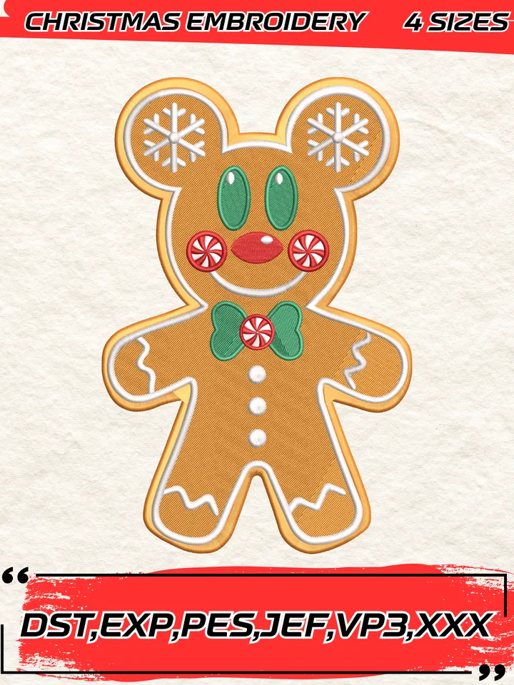 Disney Mickey Mouse Christmas Gingerbread Embroidery Design,Christmas Embroidery Design,4 Sizes,Digital Download