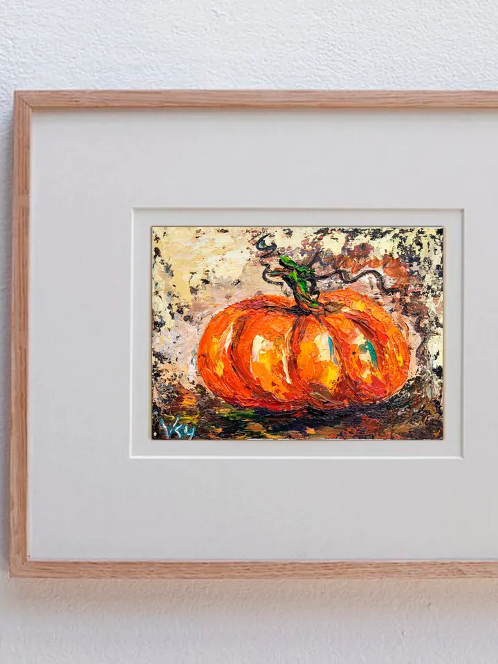 Pumpkin Painting Kitchen Wall Art Impasto Oil Painting 5x7 Fall Original Art Vegetable Wall Art Food Artwork Farmhouse Art Halloween by ArtFromVictoria