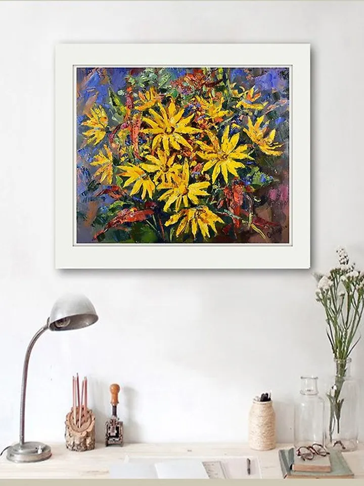 Bouquet Painting Flower Original Art Yellow Floral Artwork Impressionism