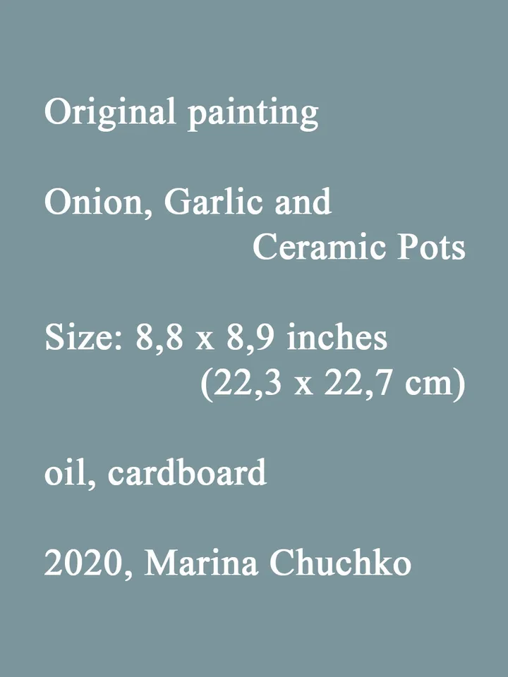 Garlic Onion PAINTING 8,8x8,9" ORIGINAL ART Kitchen Artwork Ceramic Pots Still Life Signed by artist Marina Chuchko