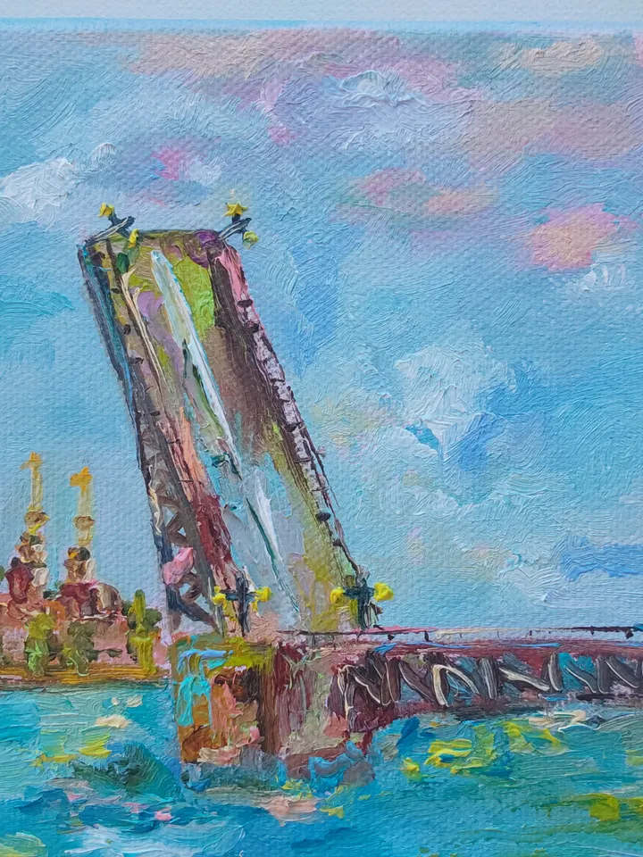 "St. Petersburg. Drawbridge" oil painting on canvas 24x18cm (9.6x7.2inch)