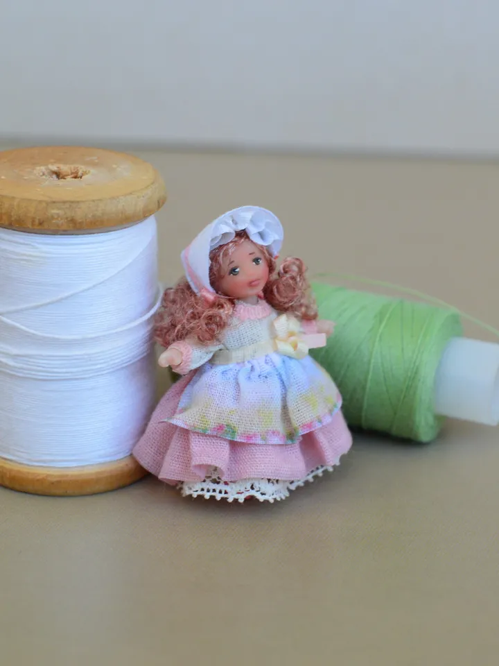 Miniature doll in 24th scales. Handmade doll toy. Miniature for dollhouse.