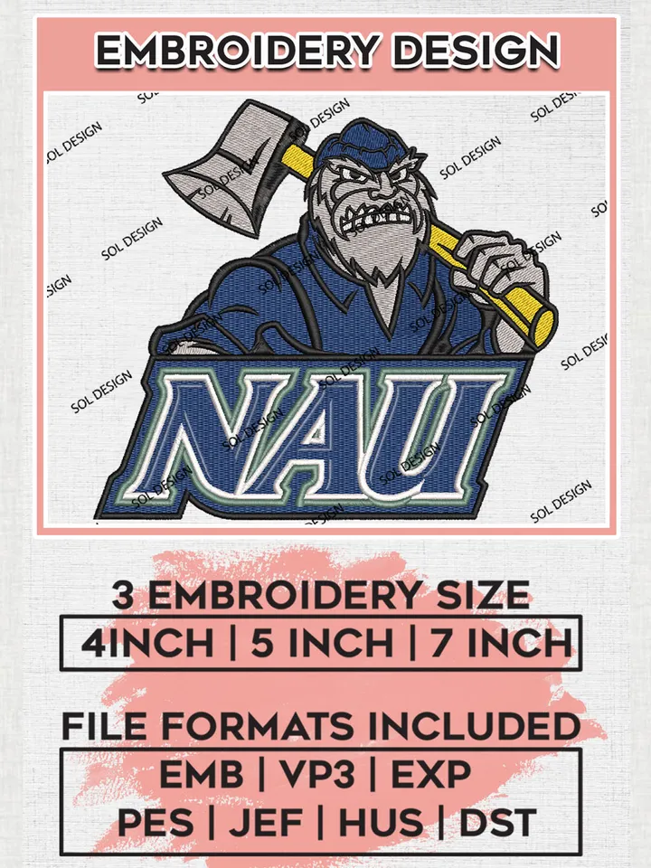 NAU Lumberjacks NCAA Team Logo Embroidery Design Files, NCAA Northern Arizona Lumberjacks Machine Embroidery, NCAA Teams, 3 sizes, NCAA Machine embroidery designs, Digital Download