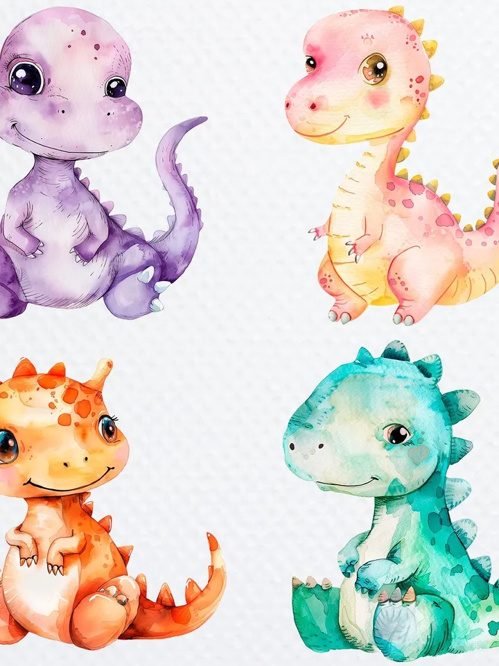 24 Cartoon Dinosaur PNG Bundle, Baby Dinosaur Watercolor clipart for sublimation, High Quality PNGs, Digital Paper craft, junk journals