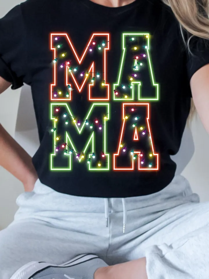 Neon Christmas Mama Shirt Sublimation Christmas PNG Mama PNG Christmas Lights Sparkly PNG Neon Christmas png