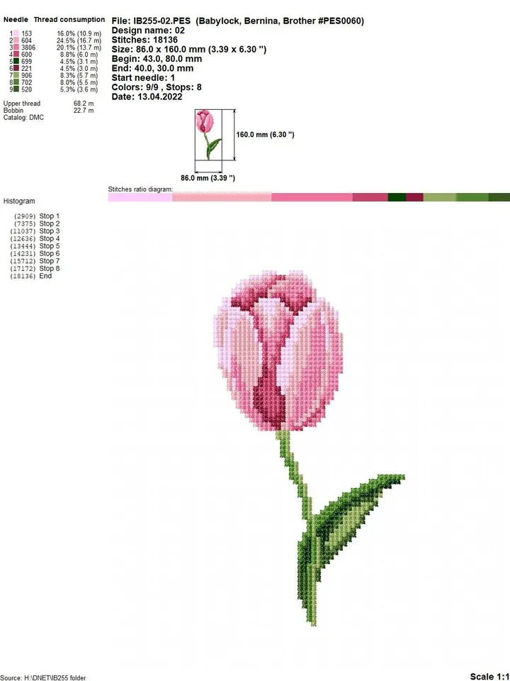 Tulips cross-stitch set patterns machine embroidery designs digital embroidery pattern clothing décor embroidery motif flower embroidery