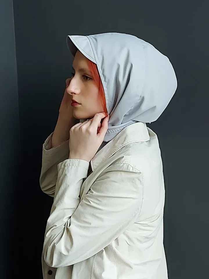 Brim headscarf Wrap visor hat cotton raincoat fabric, Pull on head scarf Women bonnet, detachable hood, Muslim hijab wrap hair loss headwear,