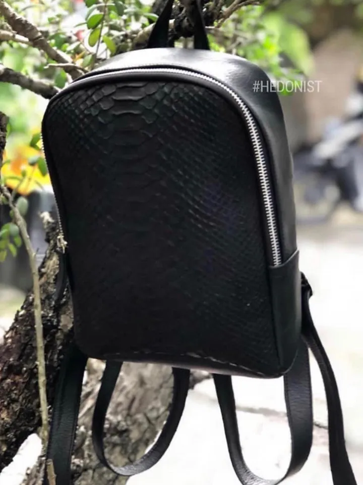 Leather black backpack python skin woman | Leather Rucksack | Girls Backpack Snake Skin | Backpack purse handmade genuine leather